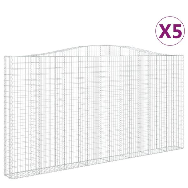 vidaXL Gabionen mit Hochbogen 5 Stk. 400x30x200/220cm Verzinktes Eisen