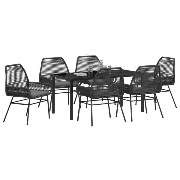 vidaXL Garten Essgruppe mit Kissen 7 pcs Schwarz Poly-Rattan