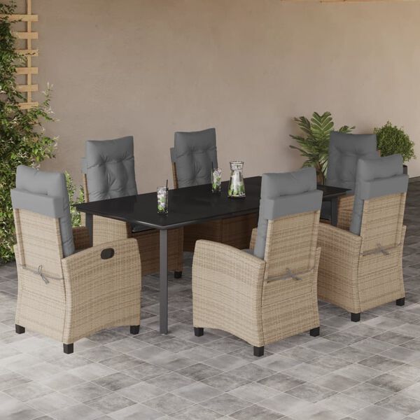 vidaXL 7-tlg. Garten-Essgruppe mit Kissen Beigemischung Poly Rattan
