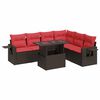 vidaXL 7-tlg. Garten-Sofagarnitur mit Kissen Braun Poly Rattan Akazie