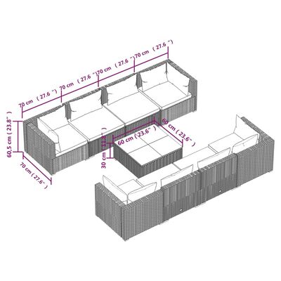 vidaXL 9-tlg. Garten-Lounge-Set mit Auflagen Poly Rattan Grau