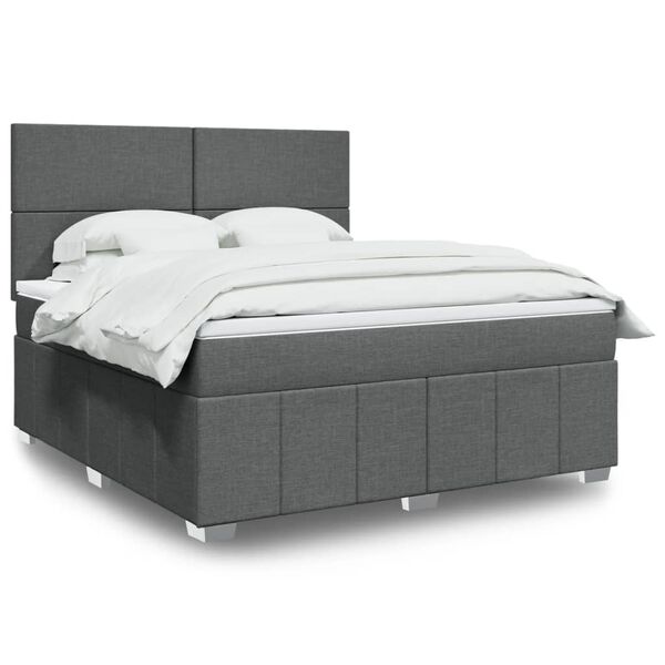 vidaXL Boxspringbett mit Matratze Dunkelgrau 180x200 cm Stoff
