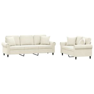 vidaXL 2-tlg. Sofagarnitur mit Kissen Creme Samt