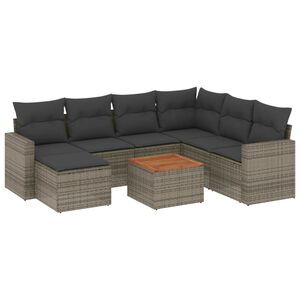 vidaXL 8-tlg. Garten-Sofagarnitur mit Kissen Grau Poly Rattan