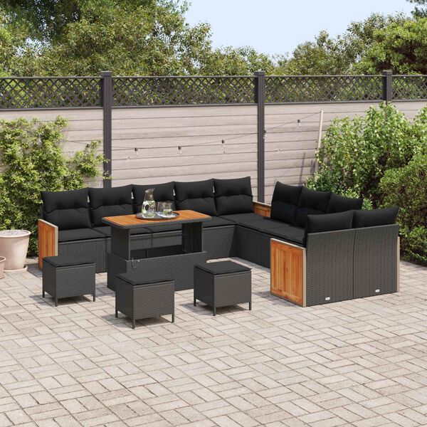 vidaXL Gartensofa-set mit Kissen 14 pcs Schwarz