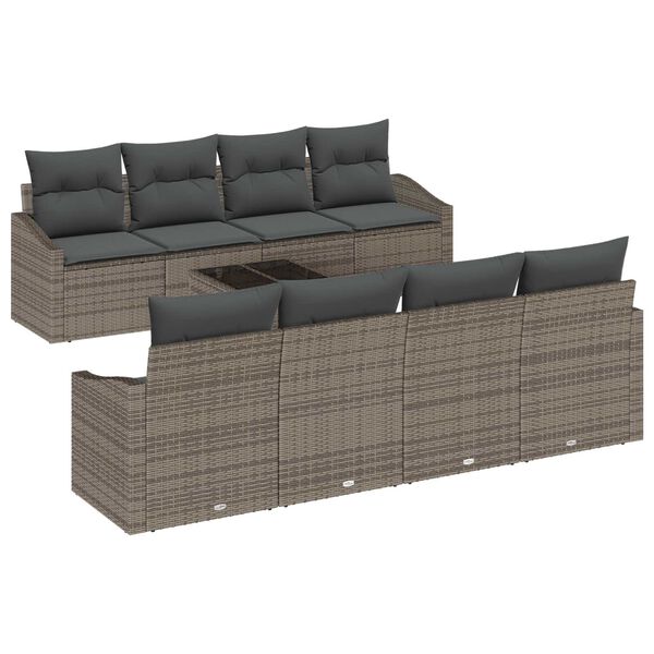 vidaXL Sofa Set mit Kissen mit Kissen 9 pcs Grau Poly Rattan
