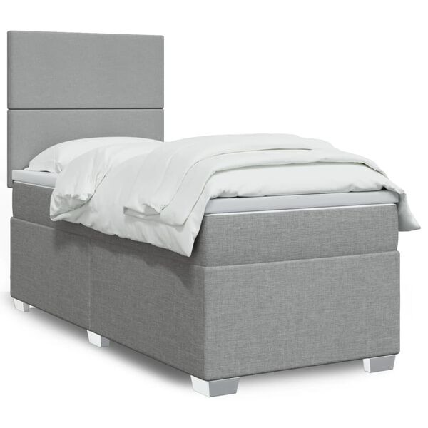 vidaXL Boxspringbett mit Matratze Hellgrau 100x200 cm Stoff