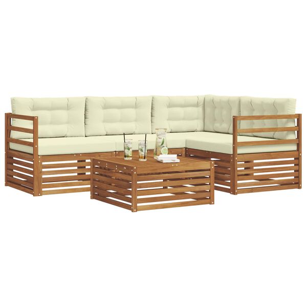 vidaXL Outdoor-Sofagarnitur mit Kissen 5 pcs Natur und Creme