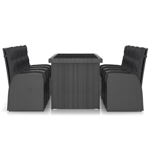 vidaXL 9-tlg. Garten-Essgruppe mit Kissen Poly Rattan Schwarz