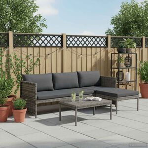 vidaXL 3-tlg. Garten-Lounge-Set mit Kissen Poly Rattan Grau