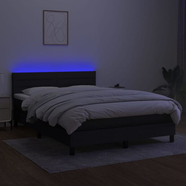 vidaXL Boxspringbett mit Matratze & LED Schwarz 140x190 cm Stoff