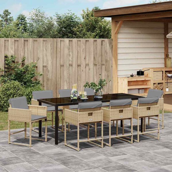 vidaXL Garten Essgruppe mit Kissen 9 pcs Beige Poly-Rattan