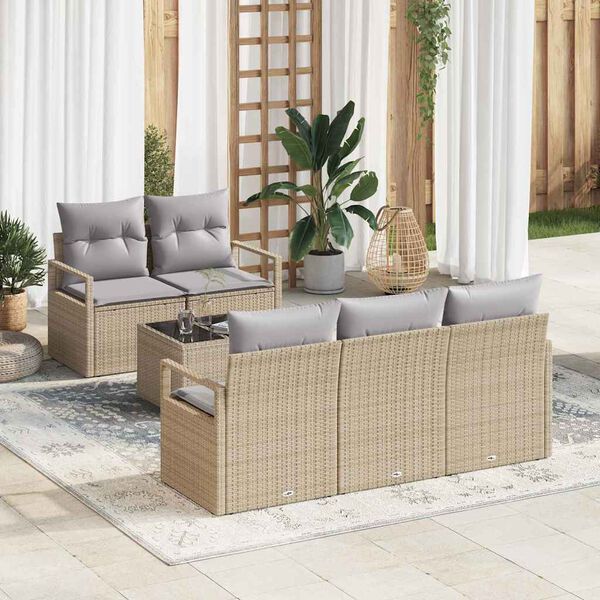 vidaXL Sofa Set mit Kissen 6 pcs Beige und Grau Poly Rattan