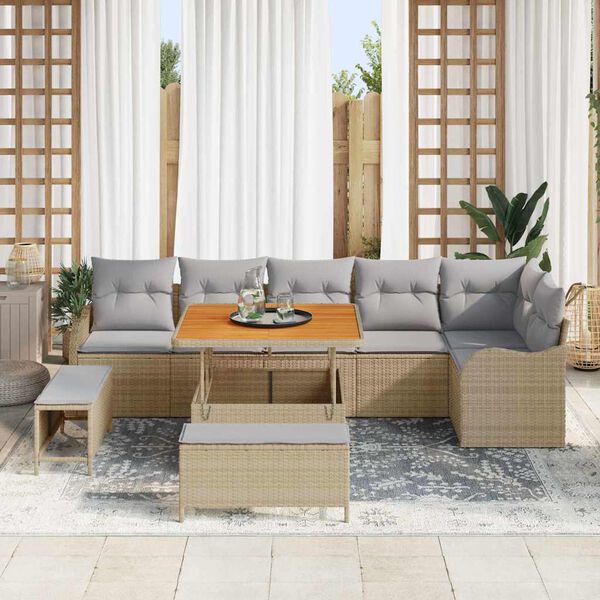 vidaXL Garten-Sofa-Set mit Kissen mit Kissen 9 pcs Beige und Hellgrau