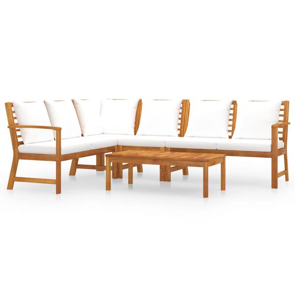 vidaXL 5-tlg. Garten-Lounge-Set mit Auflagen Creme Massivholz Akazie