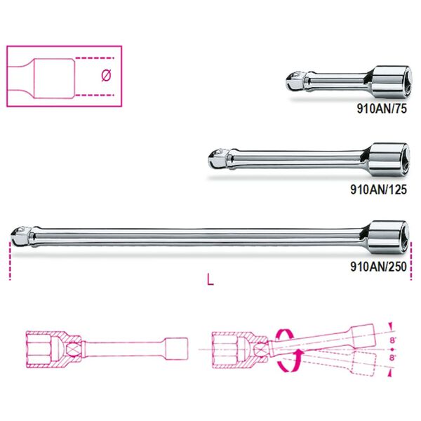 Beta Tools 3/8" Wobble Verl&auml;ngerungsstange 910AN/250