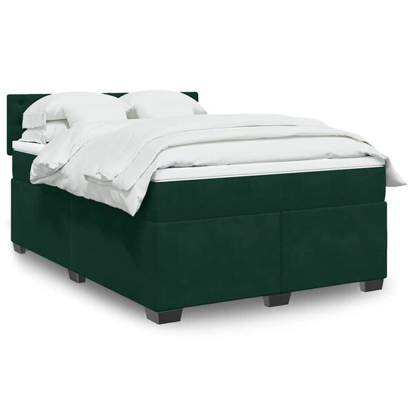 vidaXL Boxspringbett mit Matratze Dunkelgr&uuml;n 140x190 cm Samt