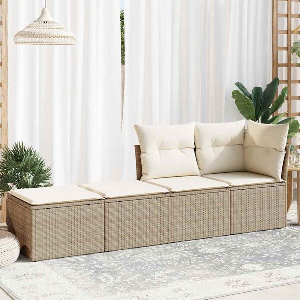 vidaXL 2-tlg. Garten-Sofagarnitur mit Kissen Beige Poly Rattan Akazie