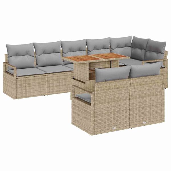 vidaXL Garten-Sofa-Set mit Kissen mit Kissen 9 pcs Beige und Grau