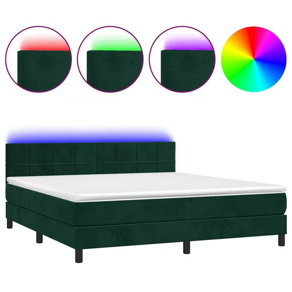 vidaXL Boxspringbett mit Matratze & LED Dunkelgr&uuml;n 160x200 cm Samt