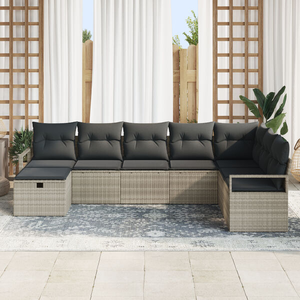 vidaXL Sofa Set mit Kissen mit Speicher Hellgrau Poly-Rattan