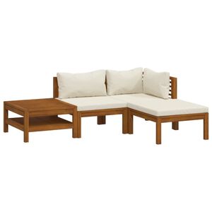 vidaXL 4-tlg. Garten-Lounge-Set mit Creme Kissen Massivholz Akazie