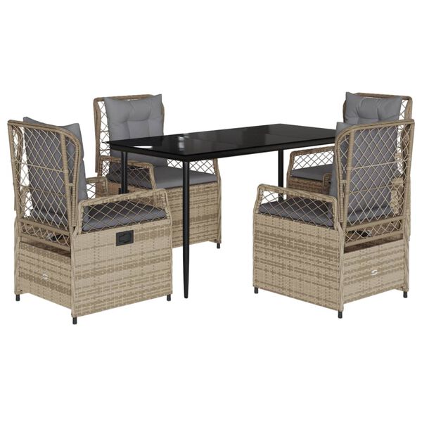 vidaXL 5-tlg. Garten-Essgruppe mit Kissen Beige Poly Rattan