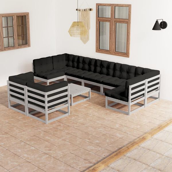 vidaXL 10-tlg. Garten-Lounge-Set mit Kissen Grau Massivholz Kiefer