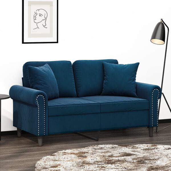 vidaXL 2-Sitzer-Sofa mit Kissen Blau 120 cm Samt