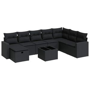 vidaXL 8-tlg. Garten-Sofagarnitur mit Kissen Schwarz Poly Rattan