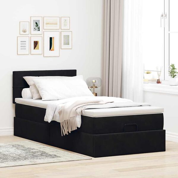 vidaXL Ottoman-Bett mit Matratze & LEDs Schwarz 90x190 cm Samt
