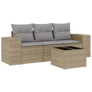 vidaXL 4-tlg. Garten-Sofagarnitur mit Kissen Beige Poly Rattan
