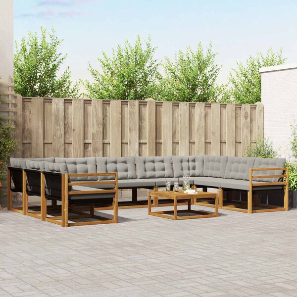 vidaXL Outdoor-Sofagarnitur mit Kissen 10 pcs Nat&uuml;rlich und Hellgrau