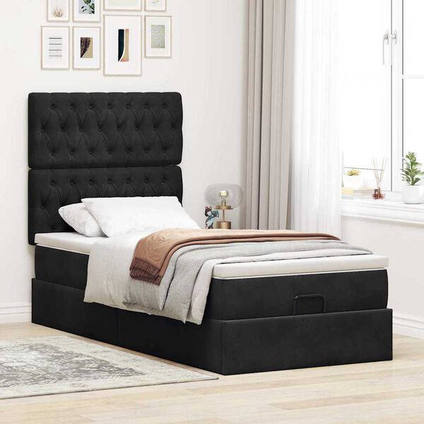 vidaXL Ottoman-Bett mit Matratzen & LEDs Schwarz 90x200 cm Samt
