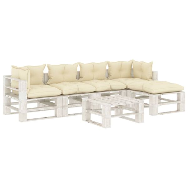 vidaXL 6-tlg. Garten-Lounge-Set Paletten mit Kissen in Creme Holz