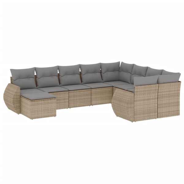 vidaXL 10-tlg. Garten-Sofagarnitur mit Kissen Beige Poly Rattan