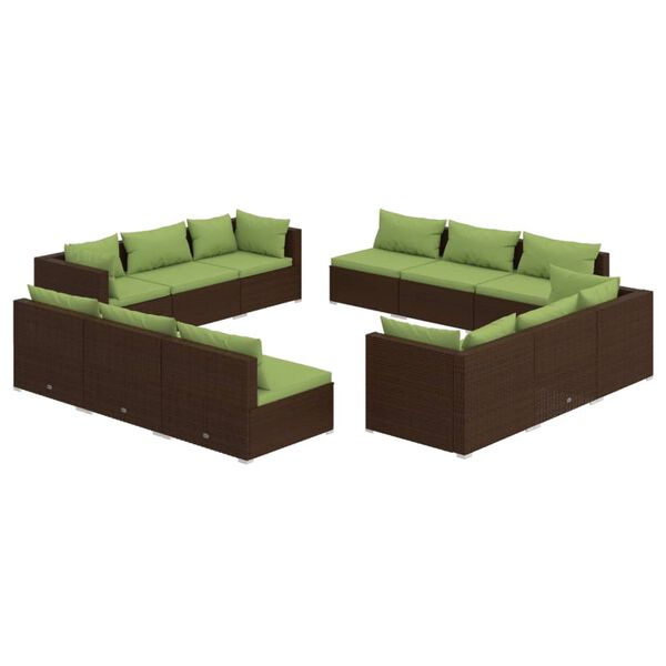 vidaXL 12-tlg. Garten-Lounge-Set mit Kissen Poly Rattan Braun