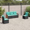 vidaXL 5-teiliges Gartensofa-Set mit Kissen, schwarzes Polyrattan