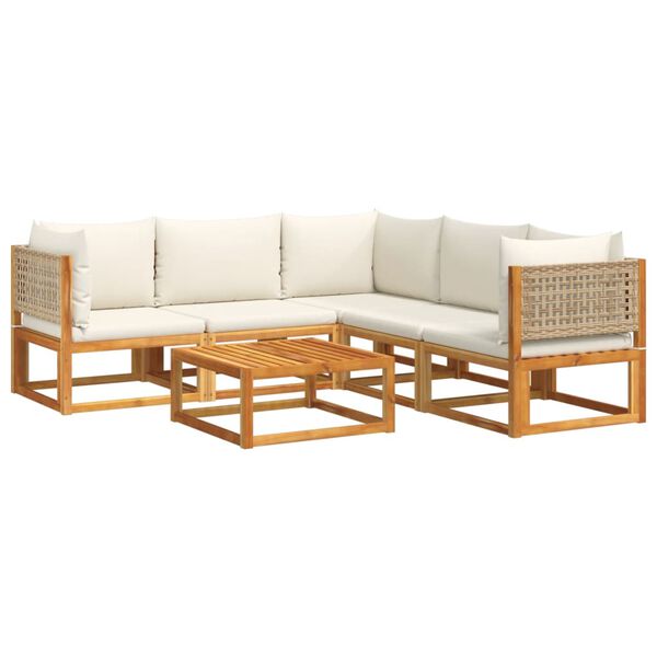 vidaXL 6-tlg. Gartensofa-Set mit Kissen Holz Akazie & Rattan