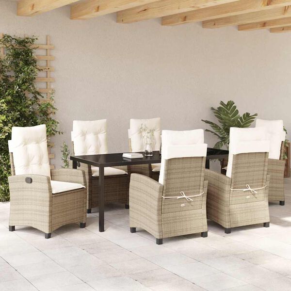 vidaXL Garten Essgruppe mit Kissen 7 pcs Beige Poly-Rattan