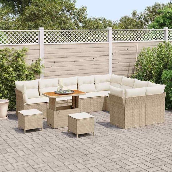 vidaXL Garten-Sofa-Set mit Kissen mit Speicher 12 pcs Beige und Creme