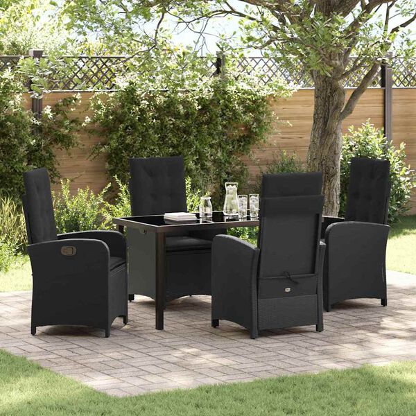 vidaXL Garten Essgruppe mit Kissen 5 pcs Schwarz Poly-Rattan