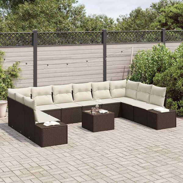 vidaXL Gartensofa-set mit Kissen 11 pcs Braun Poly-Rattan