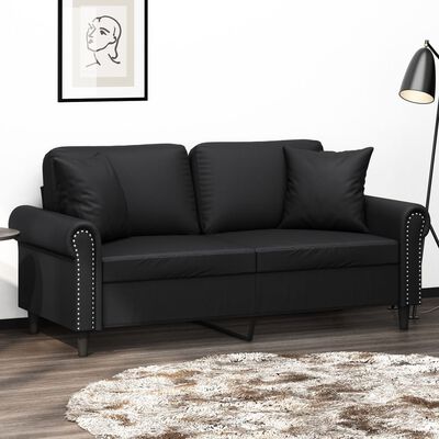 vidaXL 2-Sitzer-Sofa mit Kissen Schwarz 140 cm Kunstleder