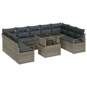 vidaXL Garten-Sofa-Set mit Speicher 10 pcs Grau Poly Rattan