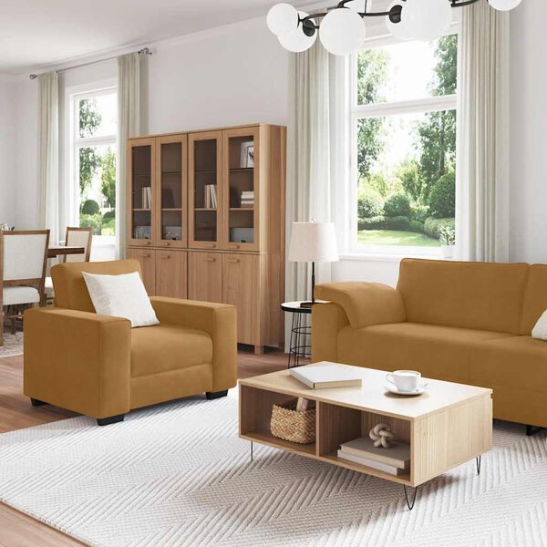 vidaXL 3-tlg. Sofagarnitur mit Kissen Braun Samt