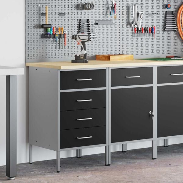 vidaXL Werkbank mit Schubladen 2 pcs Schwarz und Grau 75 x 45 x 85 cm