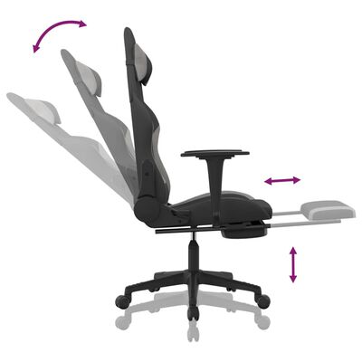 vidaXL Gaming-Stuhl mit Fußstütze Schwarz und Hellgrau Stoff
