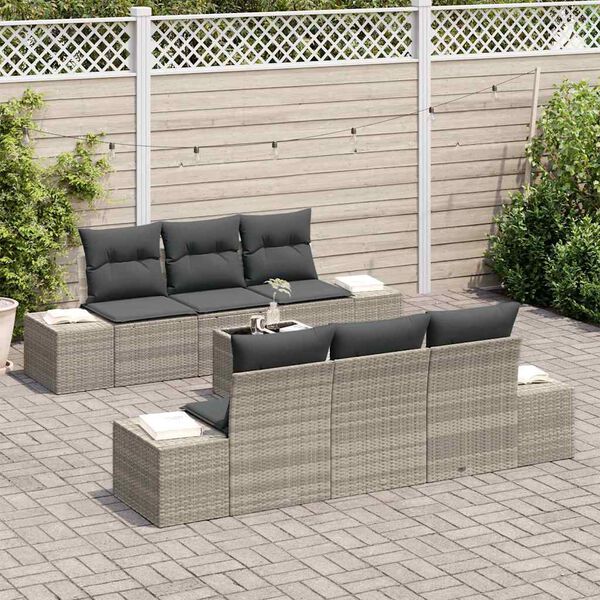 vidaXL Sofa Set mit Kissen 7 pcs Hellgrau Poly Rattan