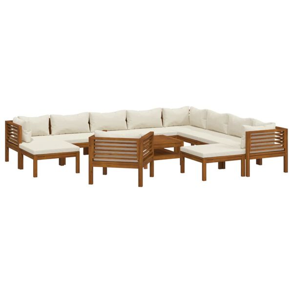vidaXL 12-tlg. Garten-Lounge-Set mit Creme Kissen Massivholz Akazie
